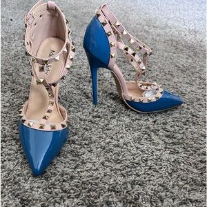 Brand New Blue & Tan Studded Stilletos